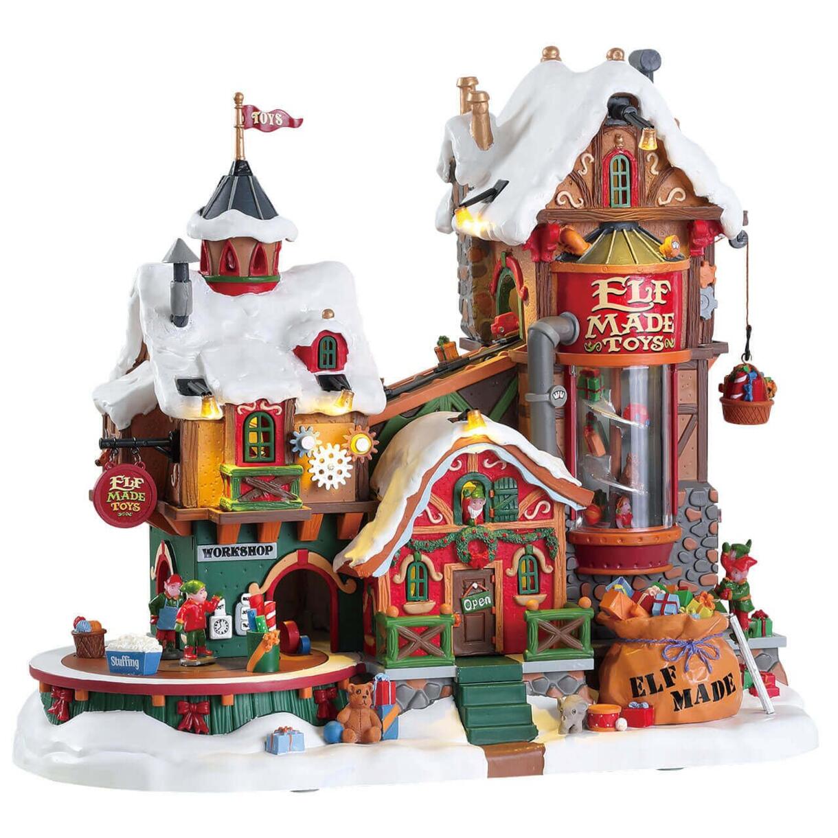 Lemax verlicht kerstdorp met muziek en beweging Speelgoedfabriek van de elfjes 
 1