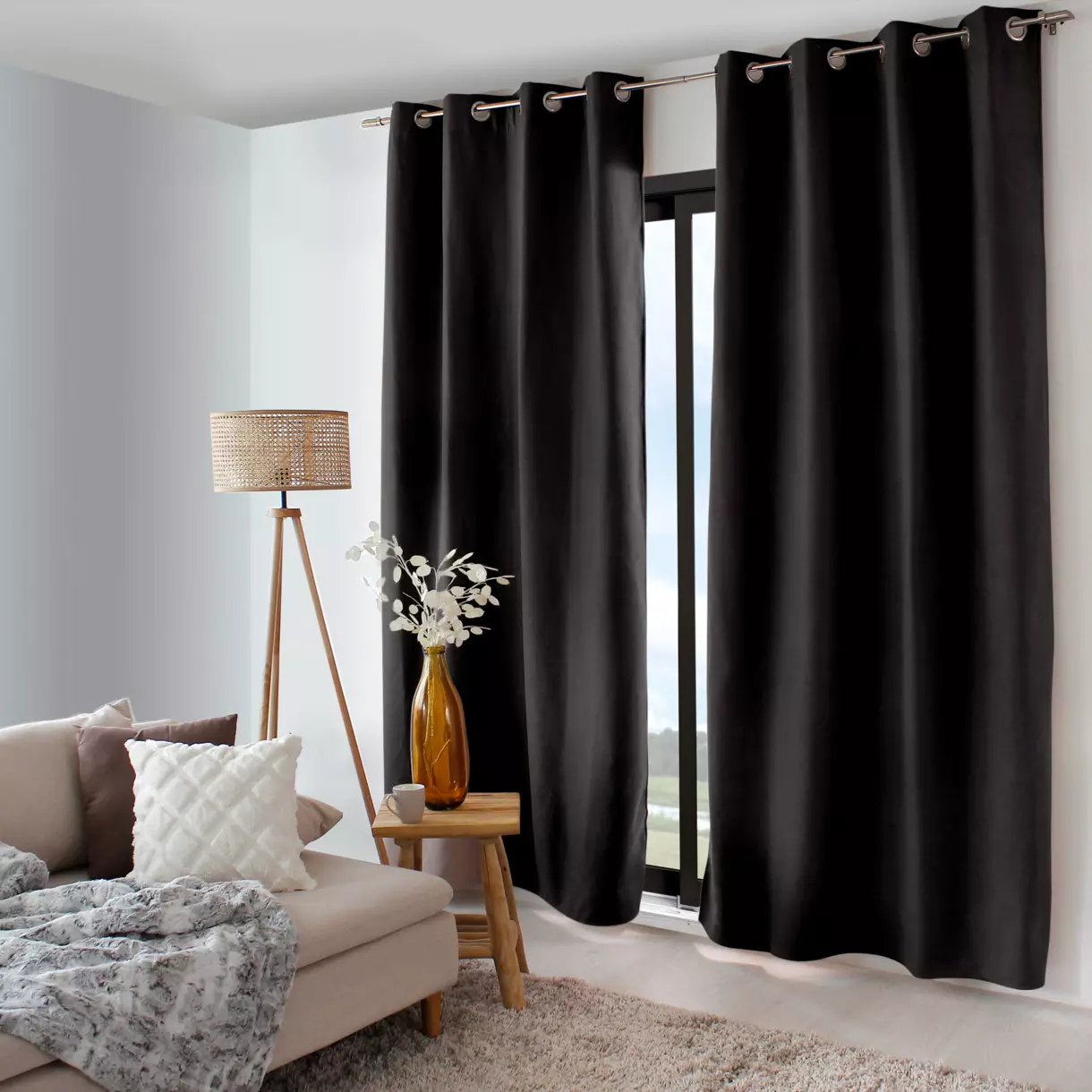 Rideau occultant isolant (135 x 240 cm) Nordica Noir 1