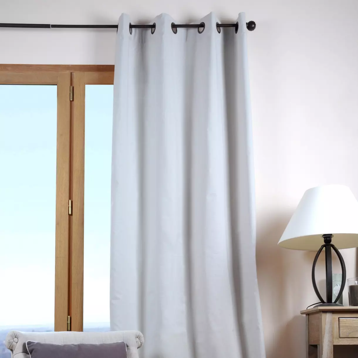 Rideau coton (135 x 240 cm) Duo Gris perle 1