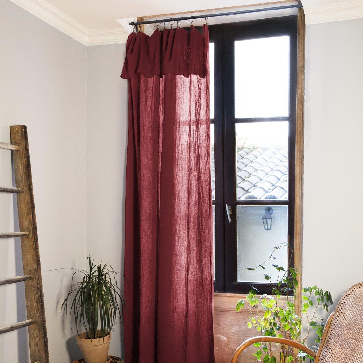 Höhenverstellbarer Vorhang aus Baumwoll-Gaze (140 x max. 300 cm) Gaïa Weinrot 1