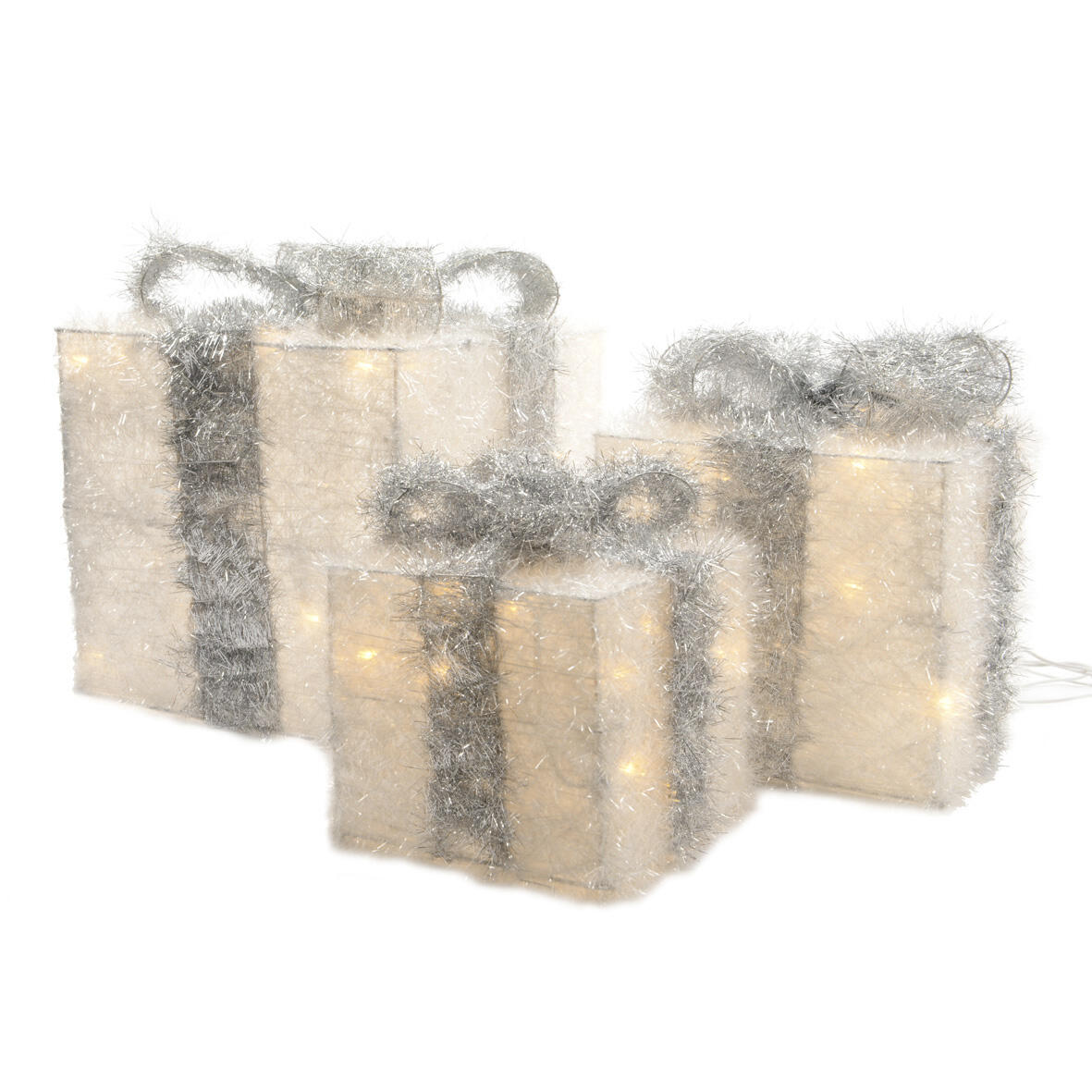 Set van 3 cadeaux lint grijs (batterij) verlicht Warm wit 65 LED 6