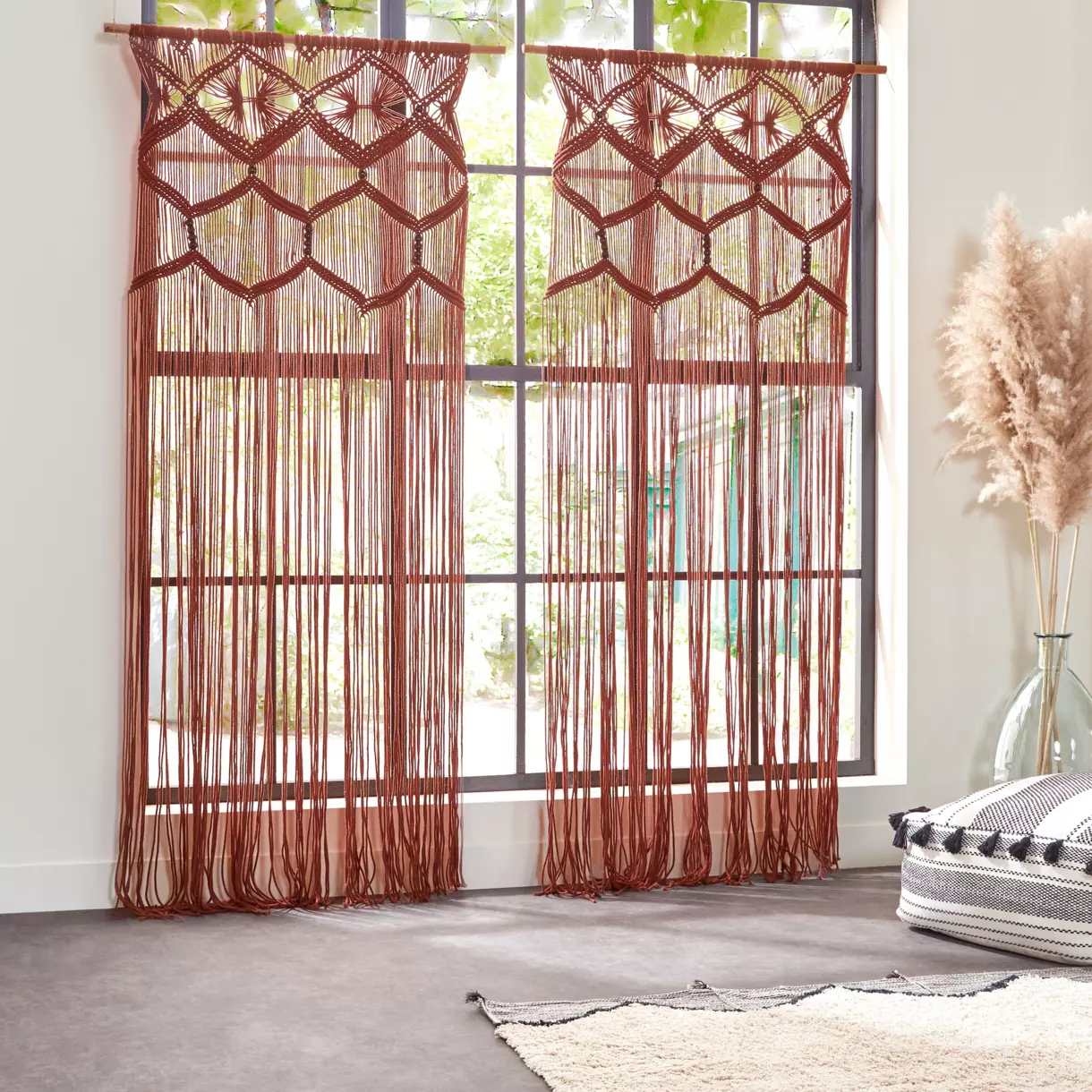 Rideau de fil macramé (90 x 200 cm) Ali Terracotta 1