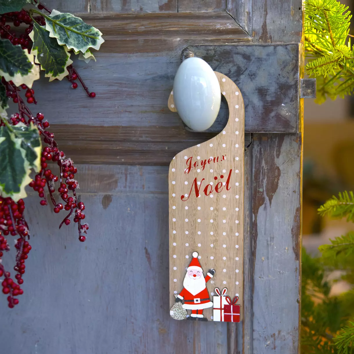 Pancarte poignée de porte Père Noël marron 1
