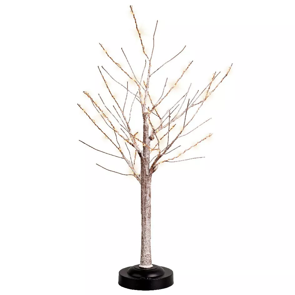 Arbre Bouleau lumineux pied Noir à piles Blanc chaud 2