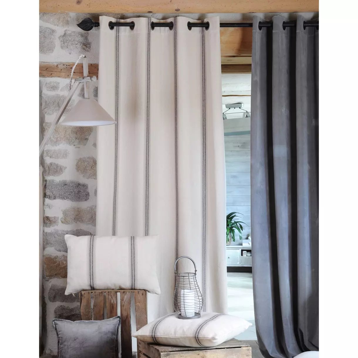 Cortina semi opaca en algodón (135 x 260 cm) Montauban Gris antracita 1