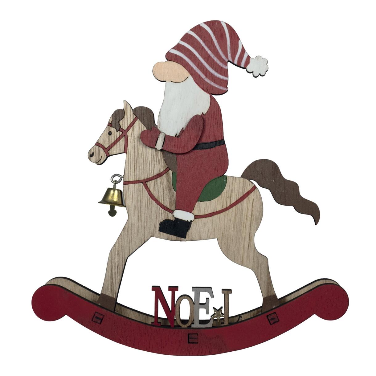 Papá Noel en un caballo balancín de madera para colocar Rojo 1