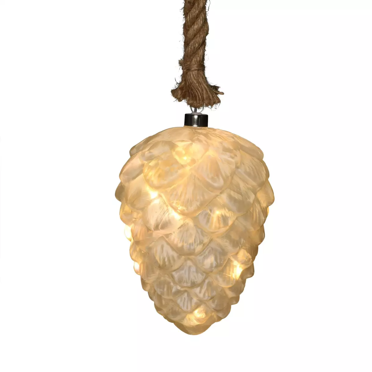 Adorno para colgar lumineuse à piles Pomme de pin verre glacé Blanco cálido 1