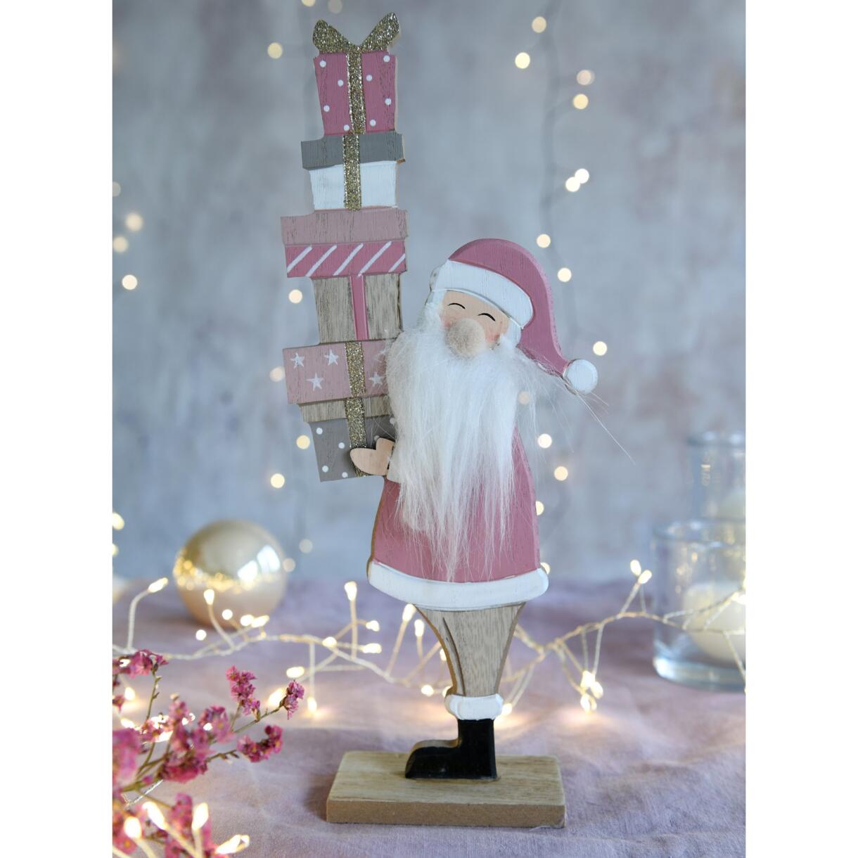 Babbo Natale di legno da posare rosa 1