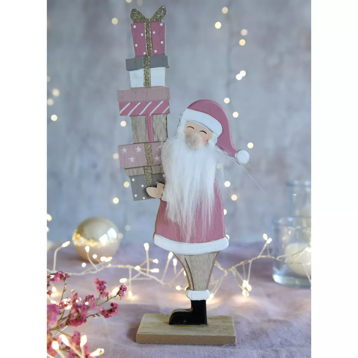 Papá Noel Adrien madera para poner Rosa 1