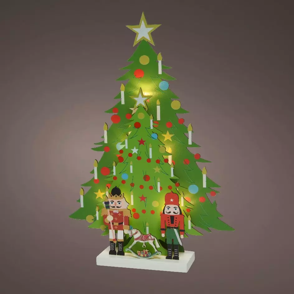 Sapin de table illuminé à piles Casse noisette H35 cm Blanc chaud 1