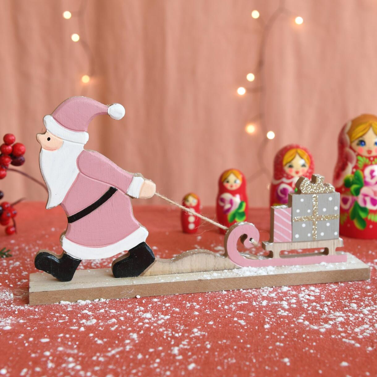 Babbo Natale Olivier in legno da posare rosa 1