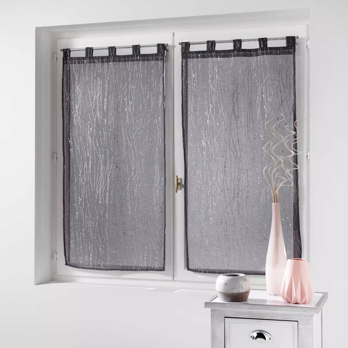 Par de visillos (45 x 120 cm) Filiane Gris antracita 1