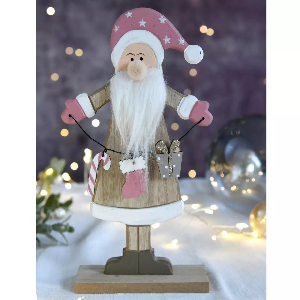 Père Noel Kurt en bois à poser naturel 1