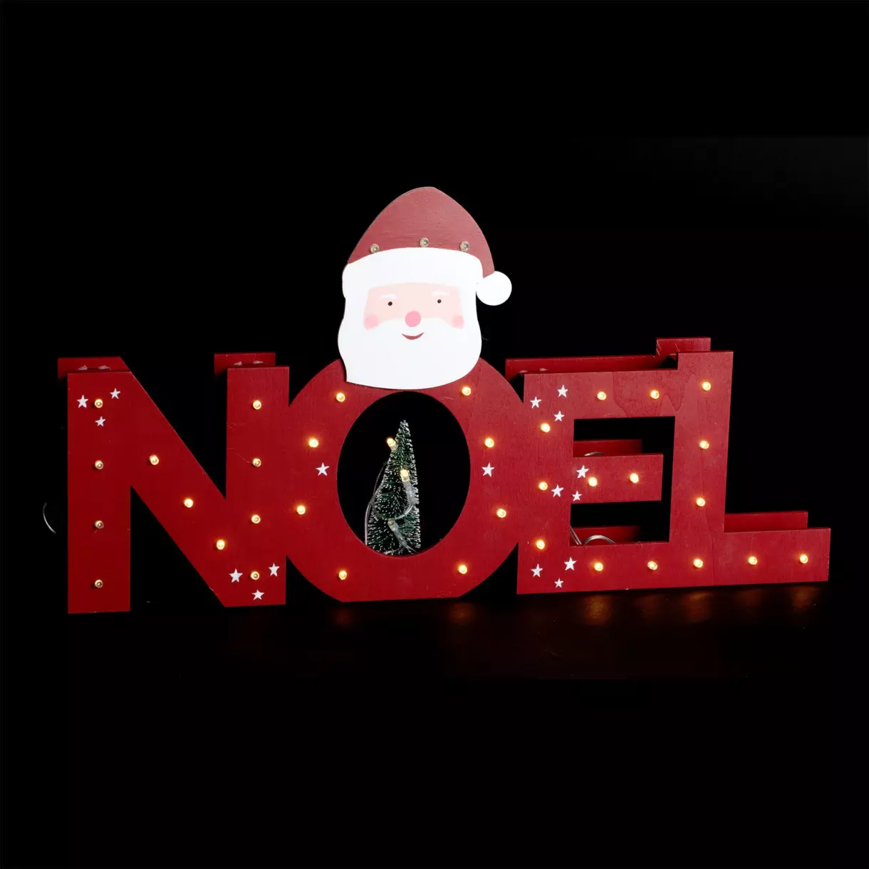 Lettere luminose en bois Tête de Père noel Bianco caldo 38 LED 1