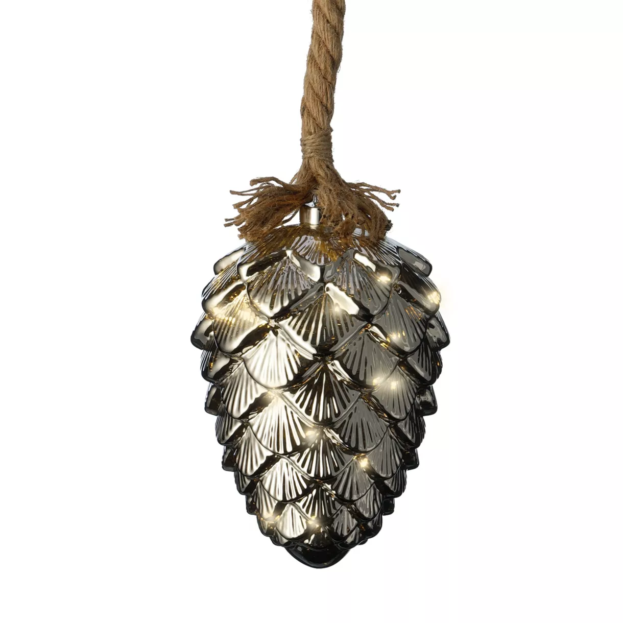 Hangdecoratie verlicht Dennenappel zilver (batterij) Warm wit 2
