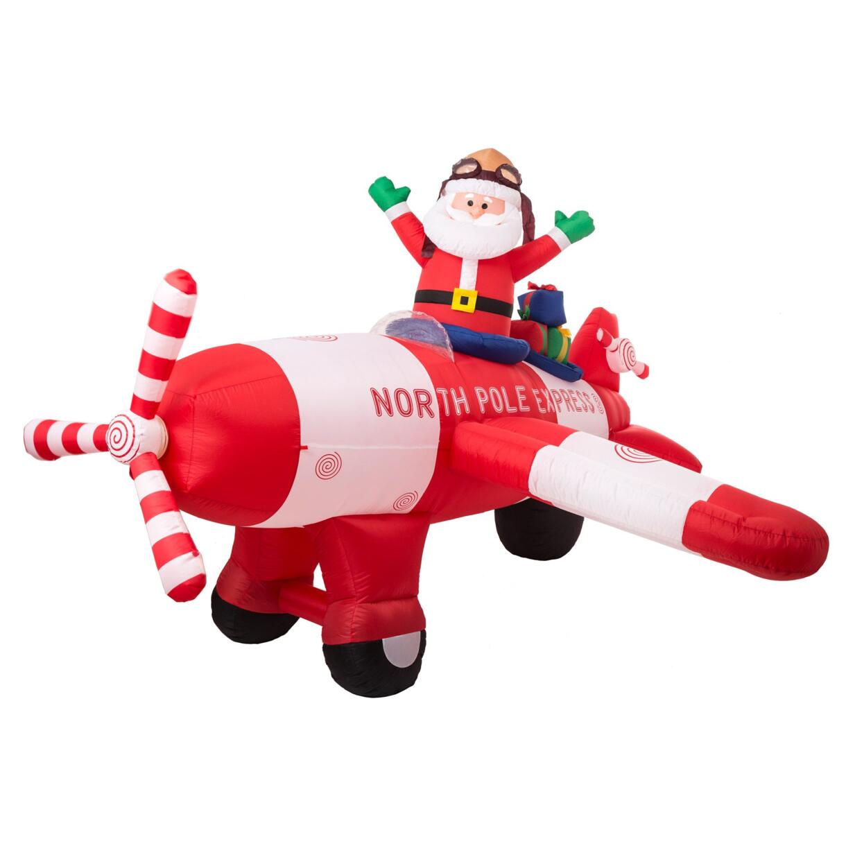 Opblaasbare kerstman grappig in vliegtuig 1