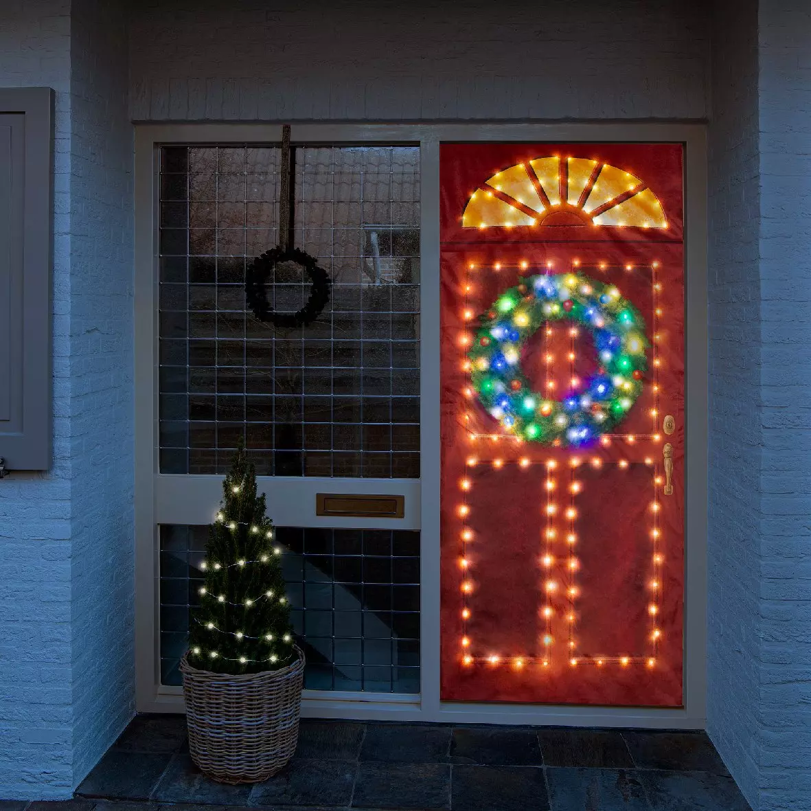 Cubrepuertas Corona con luz Blanco cálido 155 LED 1