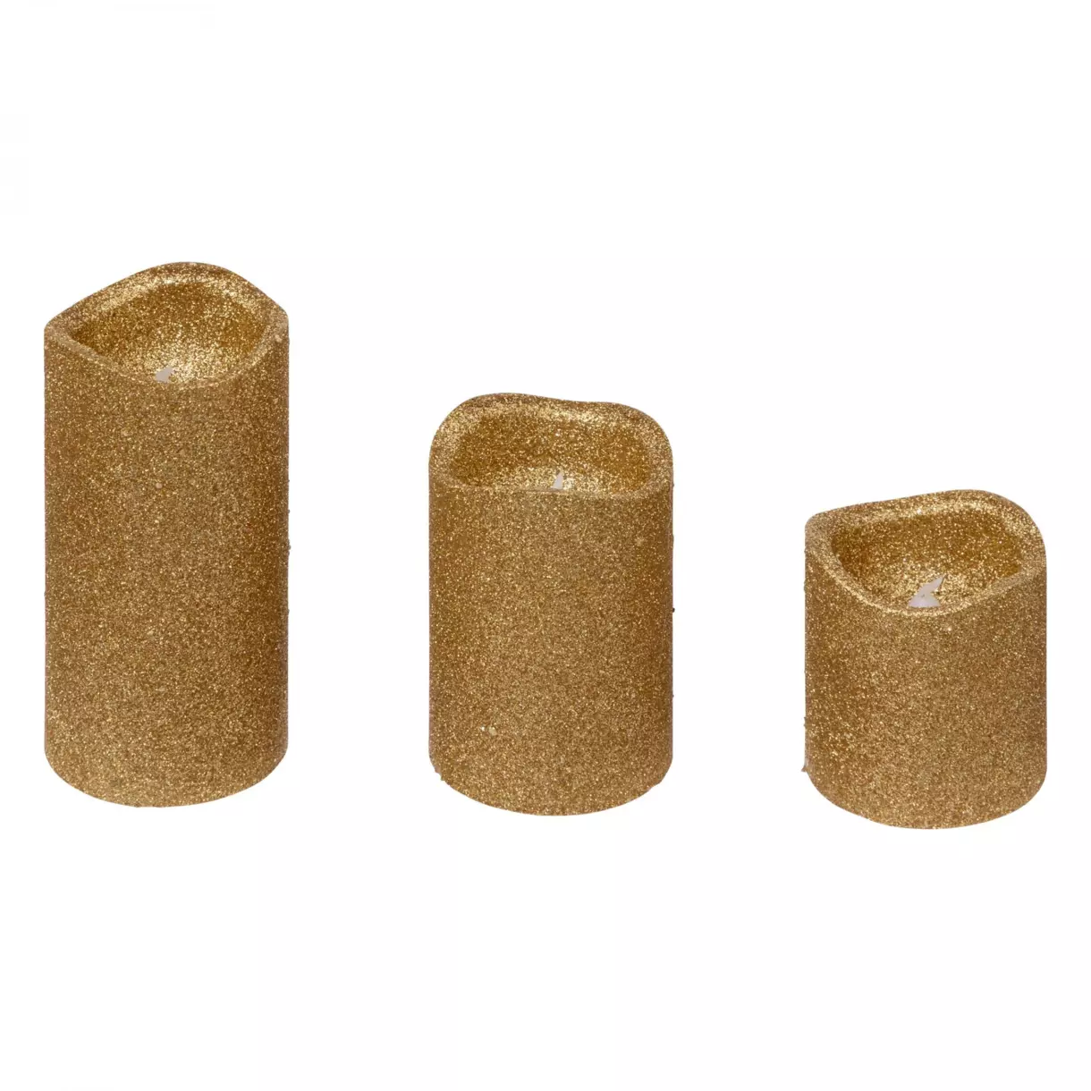 Lot de 3 bougies LED à paillettes Or 1