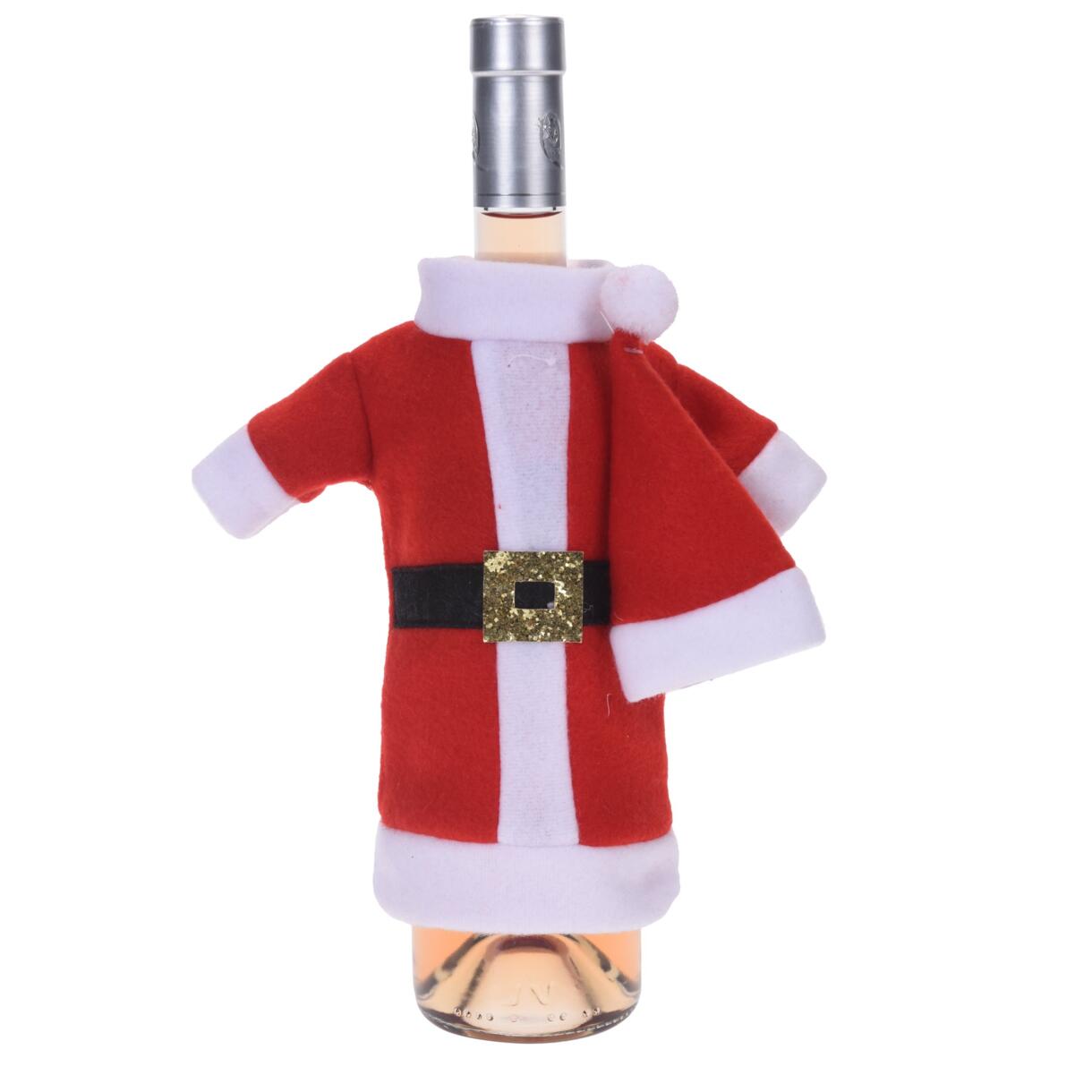  Abrigo de Papá Noel para botella de vino Rojo 1