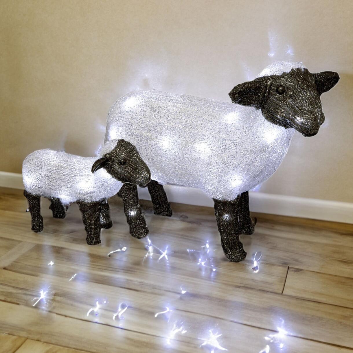 LED Schaf mit Baby Kaltweiß 80 LEDs 1