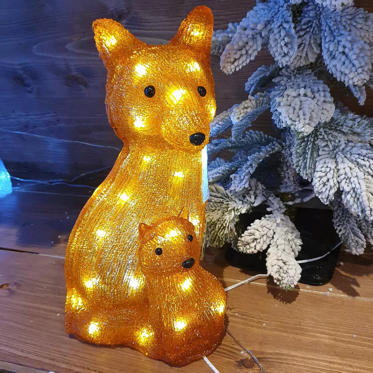 Verlichte vos Mama en haar kleintje (batterij) Koud wit 30 LED 1