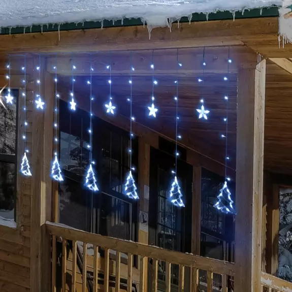 Stalactite lumineuse Sapins et étoiles L2 m Blanc froid 138 LED CN 1