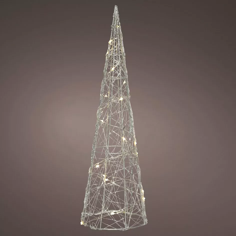 Cono a pilas A40 cm Plata y con luz Blanco cálido 20 LED