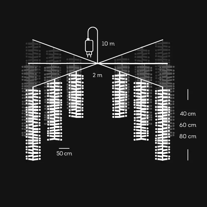 Lichtgordijn waterval glinsterend effect L2 m Warm wit 1080 LED KZ 6