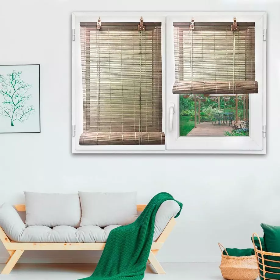 Estor enrollable de varillas (60 x 180 cm) Bambú Gris 1