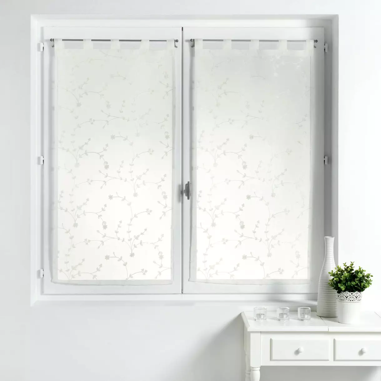 Par de visillos (60 x 120 cm) Florecita Blanco 1