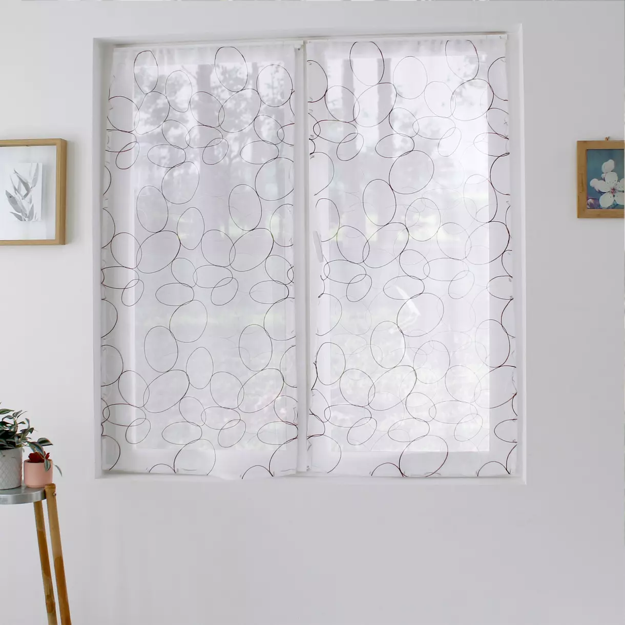 Paire de voilages brodés (60 x 120 cm) Galet Bordeaux 1