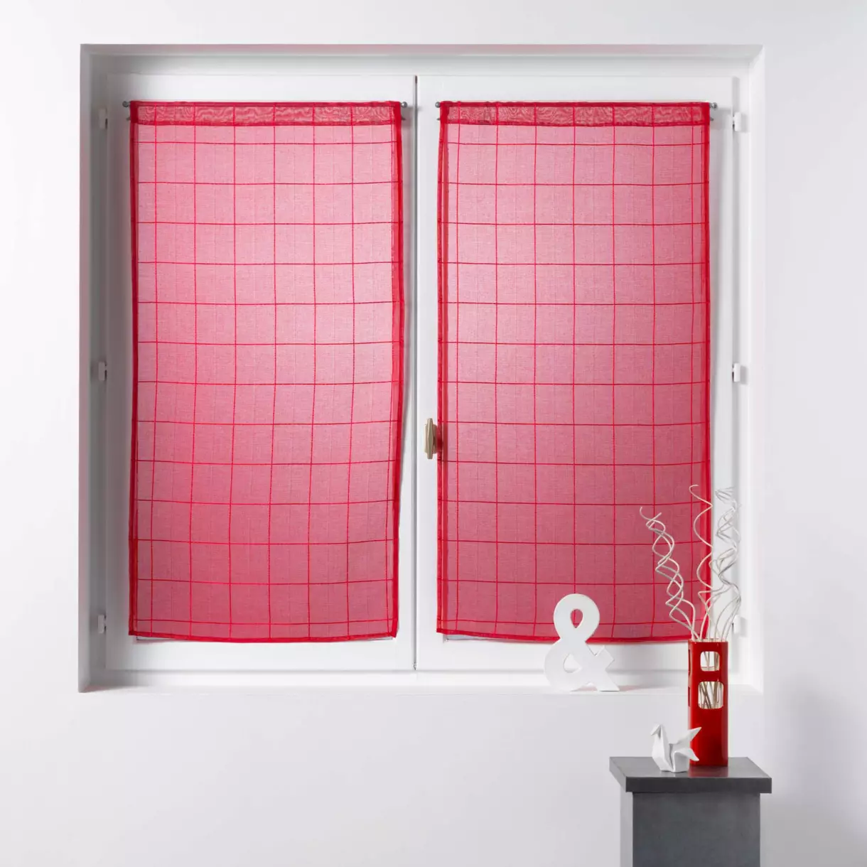 Par de visillos (60 x 160 cm) Eulalie Rojo 1