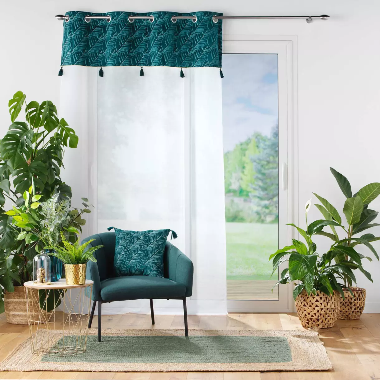 Voilage (140 x 280 cm) Palmina Bleu canard 1