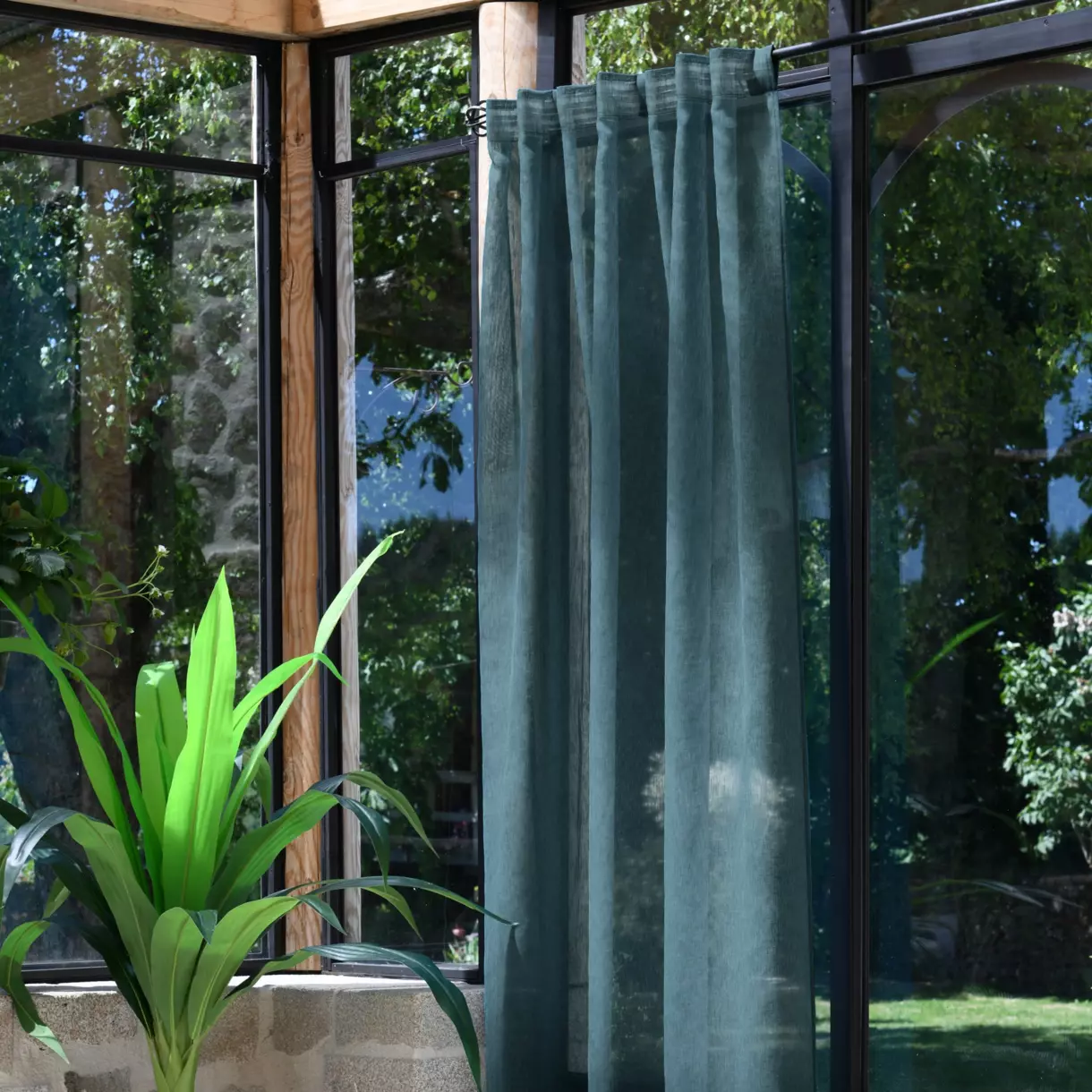 Voilage galon fronceur (140 x 260 cm) Derby Bleu canard 1