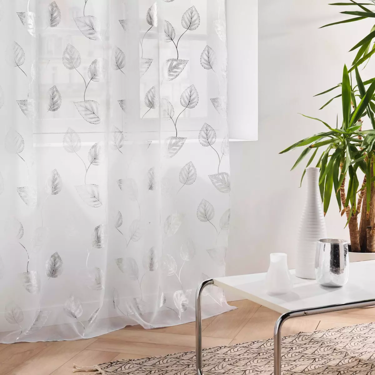Voilage à œillets Douceur D'Intérieur | 140x280 Cm Blanc Sablé Brodé | Filtration Lumière Douce