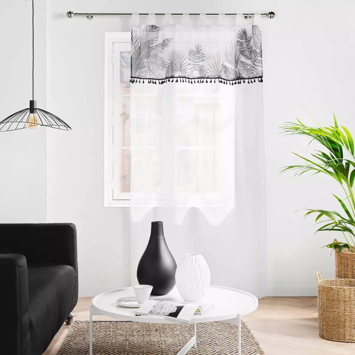 Store Japonais Voile Transparent 50x140cm - Blanc, Passants, Réglable En Hauteur, Barres D'alourdissement Incluses