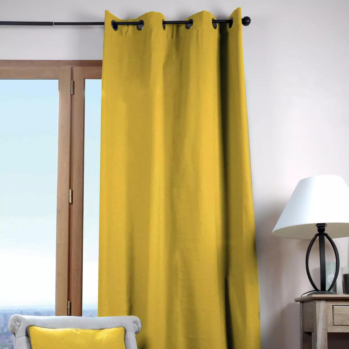 Rideau coton (135 x 240 cm) Duo Jaune moutarde 1