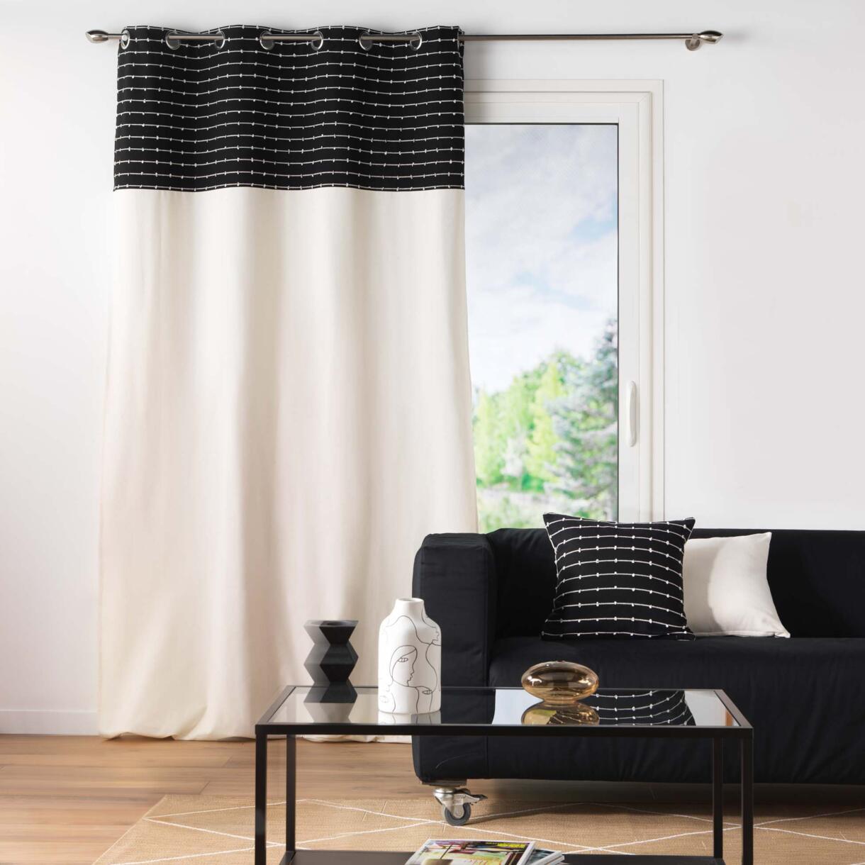 Vorhang aus recycelter Baumwolle (140 x 240 cm) Linechic Schwarz
