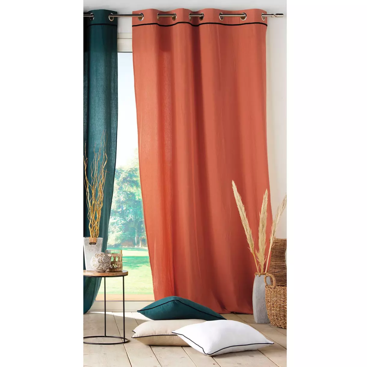 Cortina  semi-opaca algodón lavado (135 x 240 cm) Linette Terracota 1