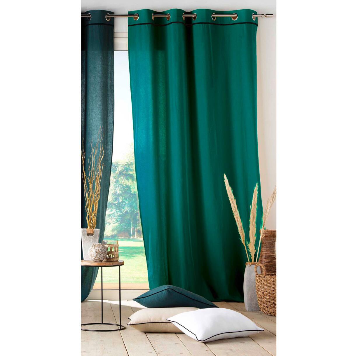 Cortina  semi-opaca algodón lavado (135 x 240 cm) Linette Verde esmeralda 1