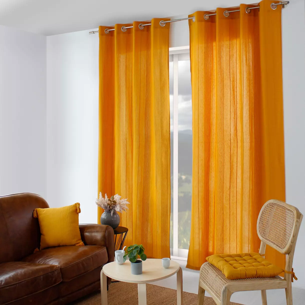 Rideau coton recyclé (140 x 240 cm) Bombay Jaune moutarde 1
