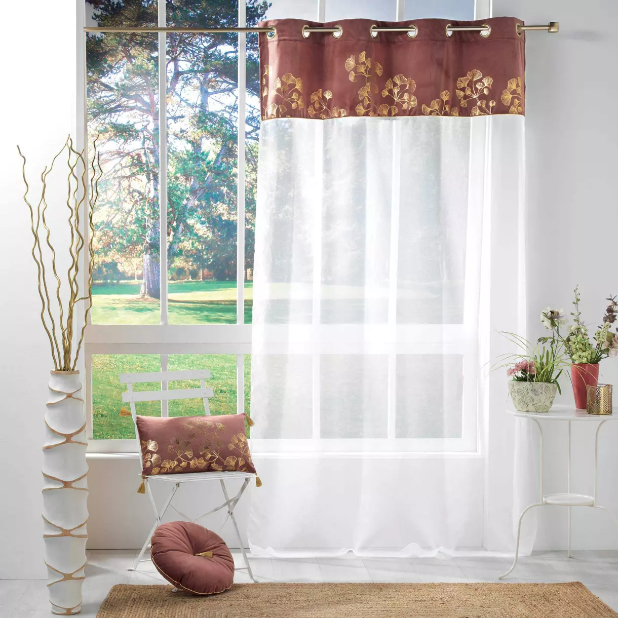 Voilage (140 x 240 cm) Milarose Rose marsala 1