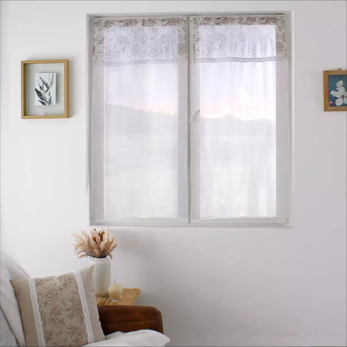 Par de visillos (60 x 120 cm) Rosa Beige 1