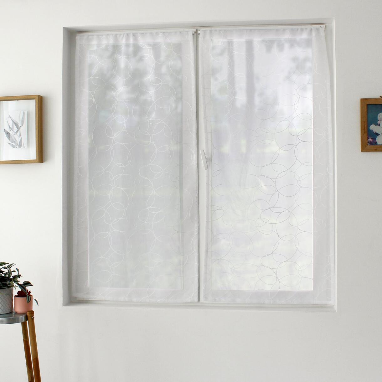Coppia di tende trasparenti ricamate (60 x 160 cm) Galet Bianco 1