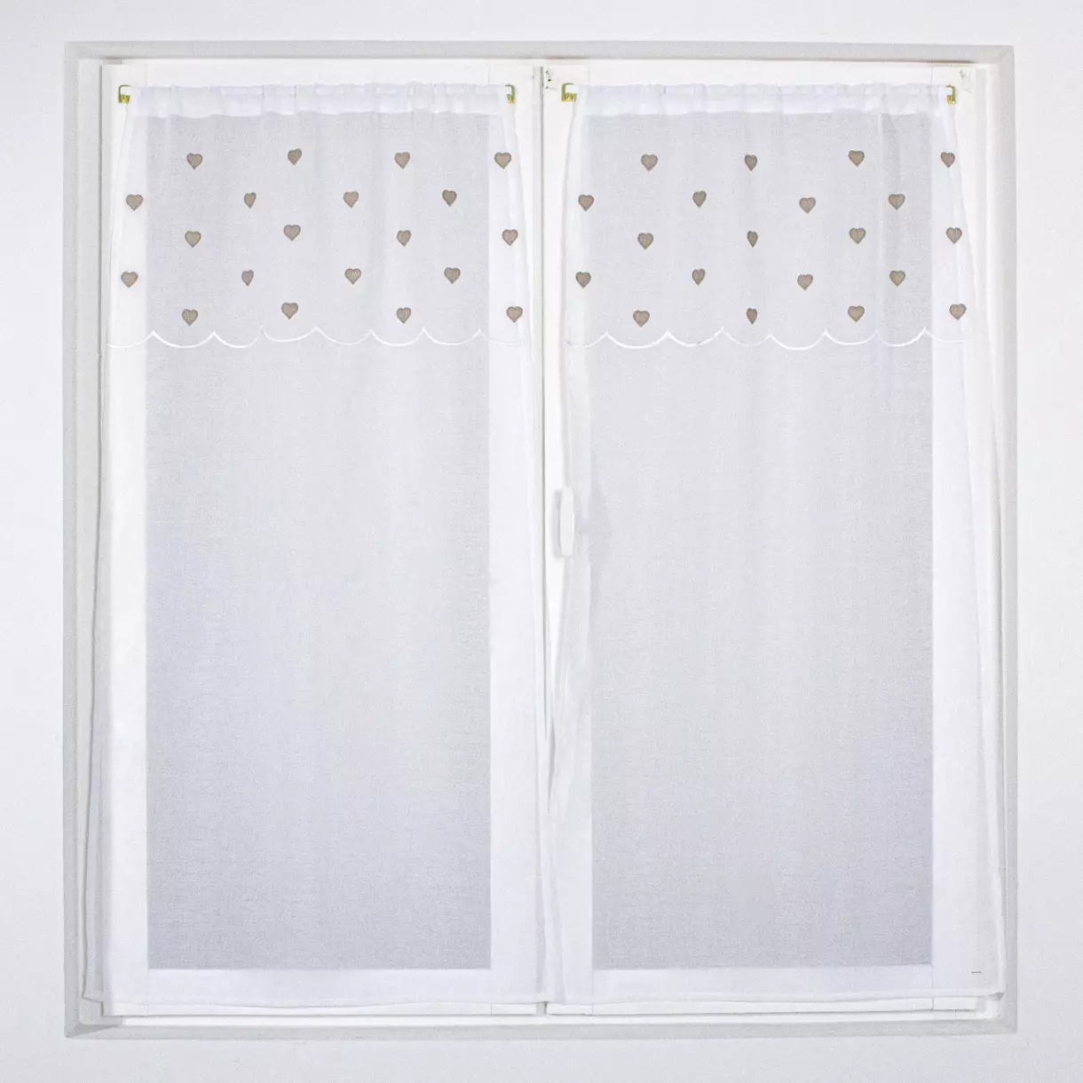 Par de visillos (60 x 90 cm) Corazones Beige 1