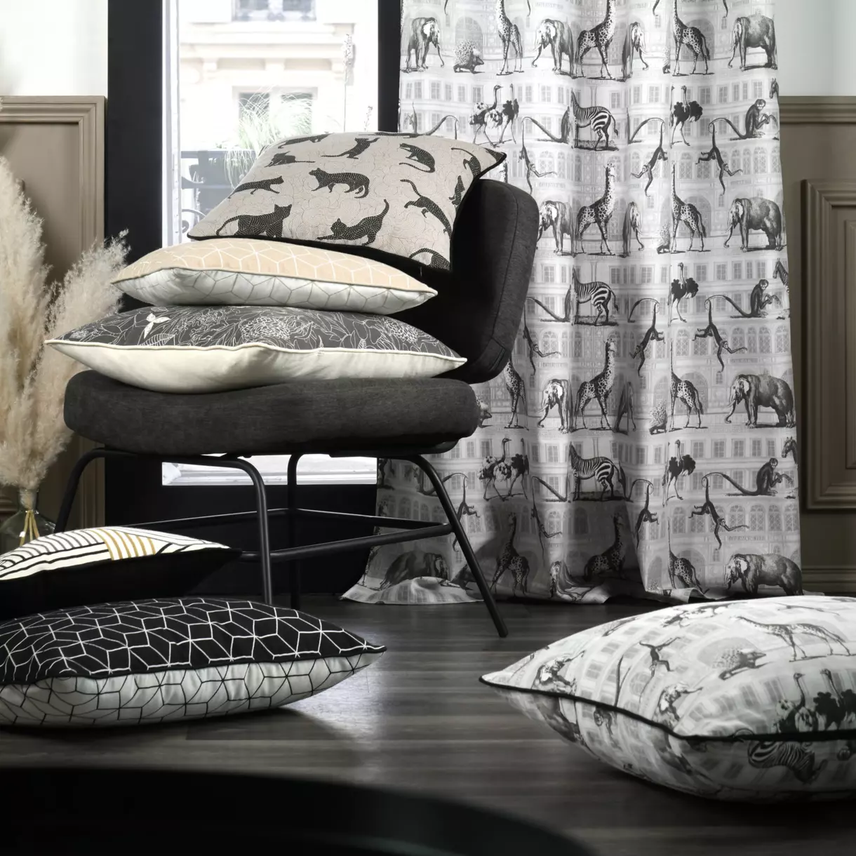 Rideau coton (135 x 250 cm) Haussmann Gris 1