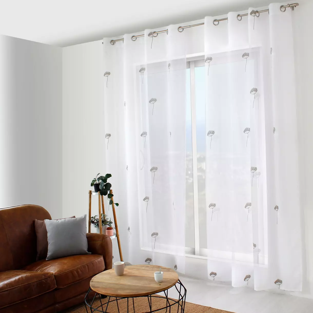 Visillo bordado (140 x 240 cm) Cosmos Gris 1