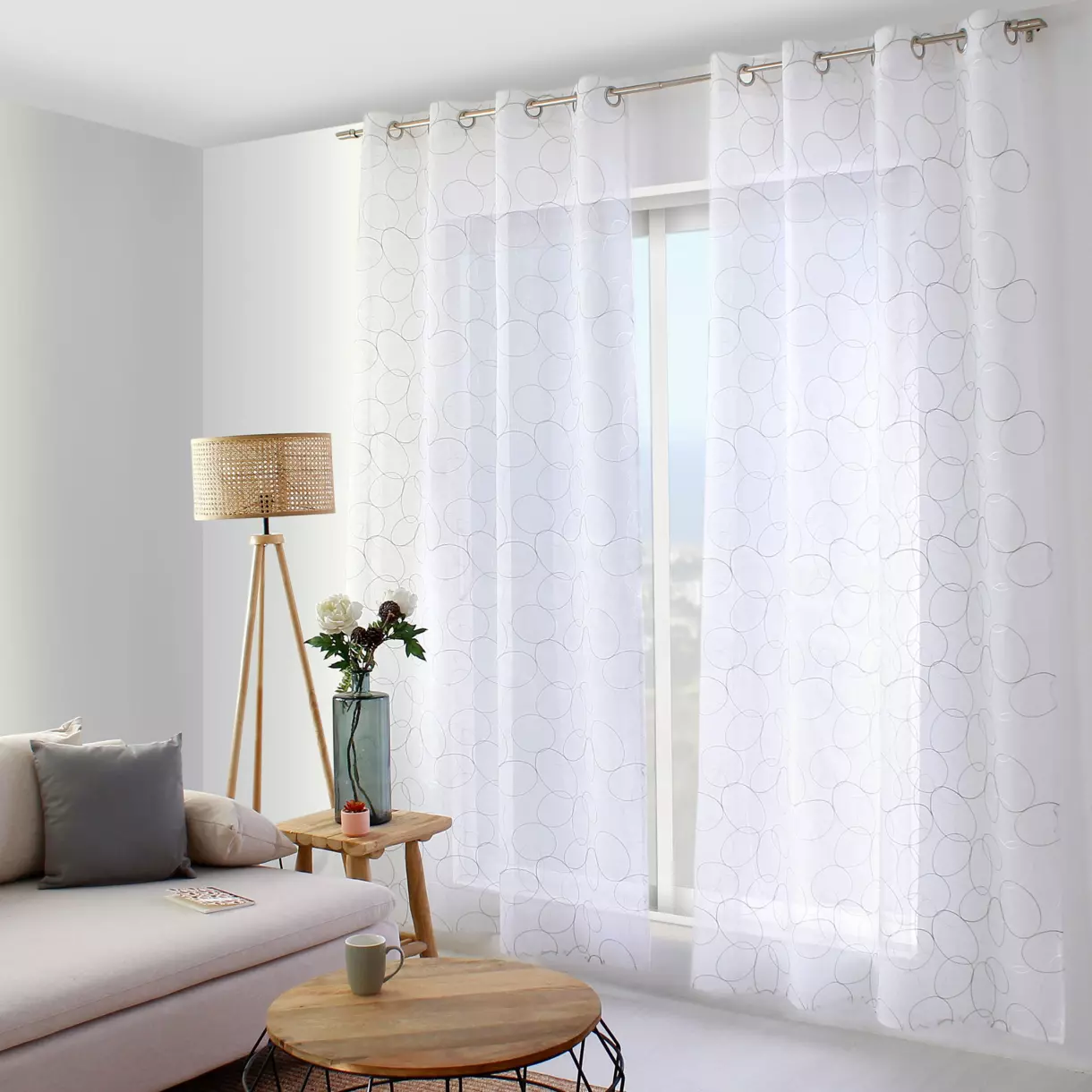 Voilage brodé (140 x 240 cm) Galet Gris 1