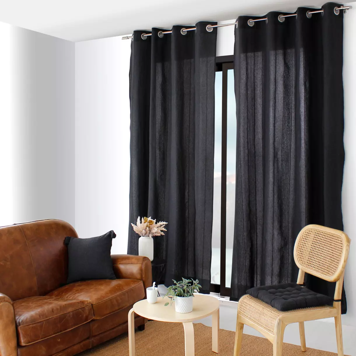 Cortina semi opaca de algodón reciclado (140 x 240 cm) Bombay Gris antracita 1