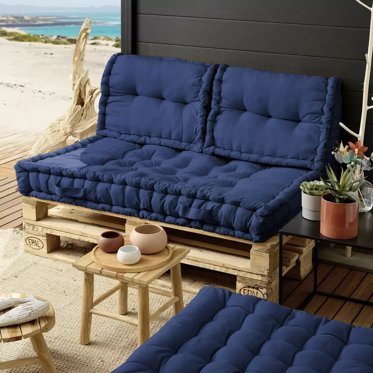 Kit coussins palette (L120 cm) Pixel Bleu marine 1